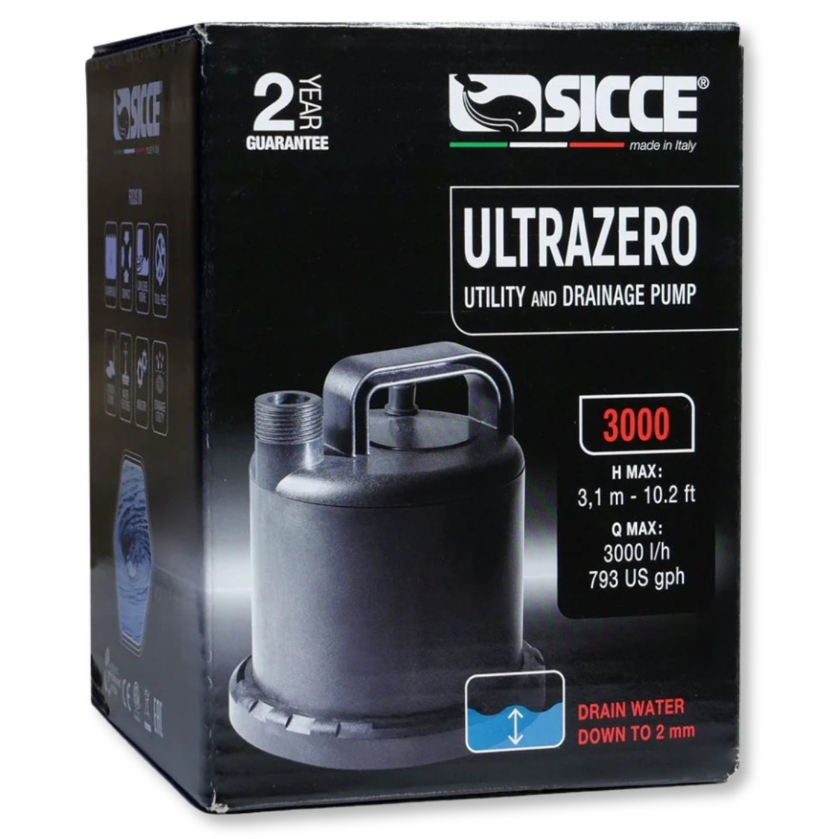 Sicce Ultra Zero Utility Pump packaging and specifications 