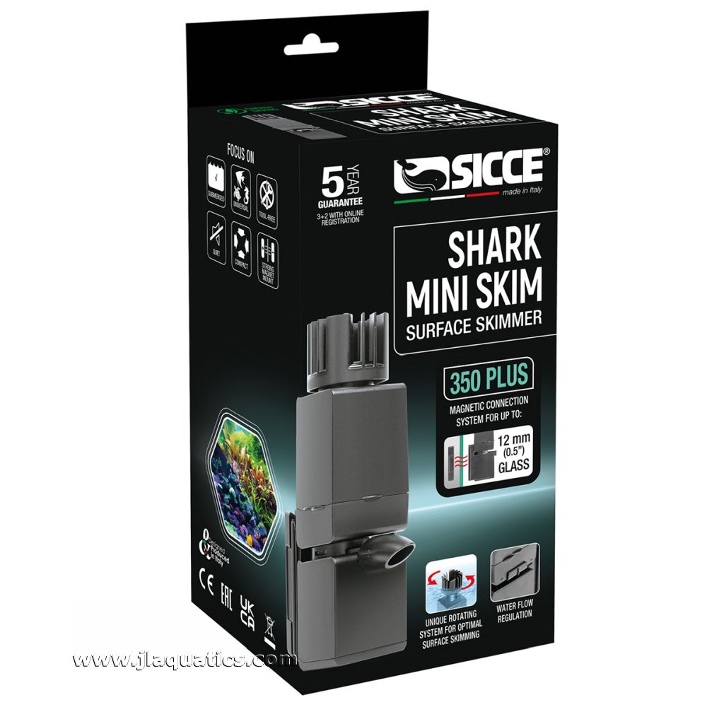 Packaging of the Sicce Shark Mini Skim 350 Plus Surface Skimmer