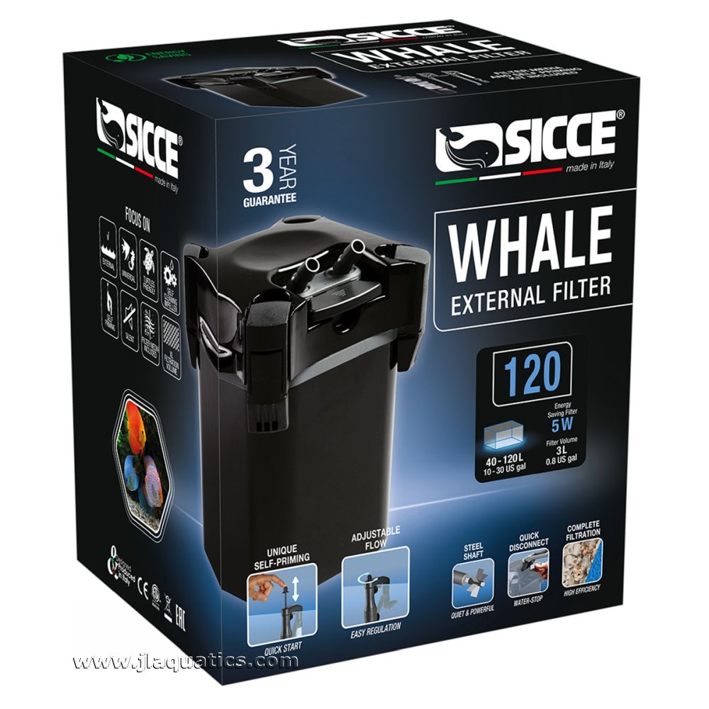 Packaging of the Sicce Whale 120 Canister Filter