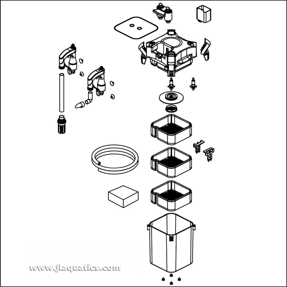 Diagram of the different components of the Sicce Whale 200 Canister Filter