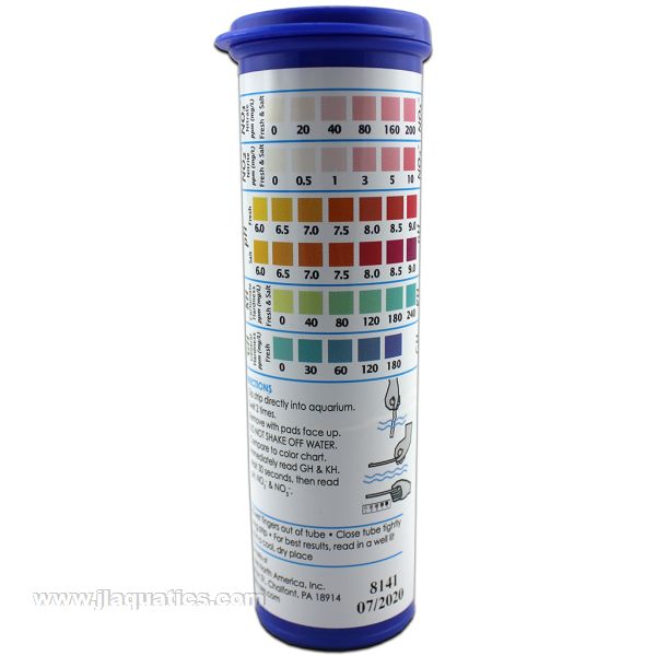 API 5-in-1 Test Strips close-up of  color charts for testing aquarium water