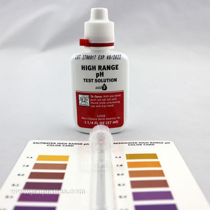 API High Range pH (Marine) Test Kit reagents and colors charts used for testing pH in reef tanks