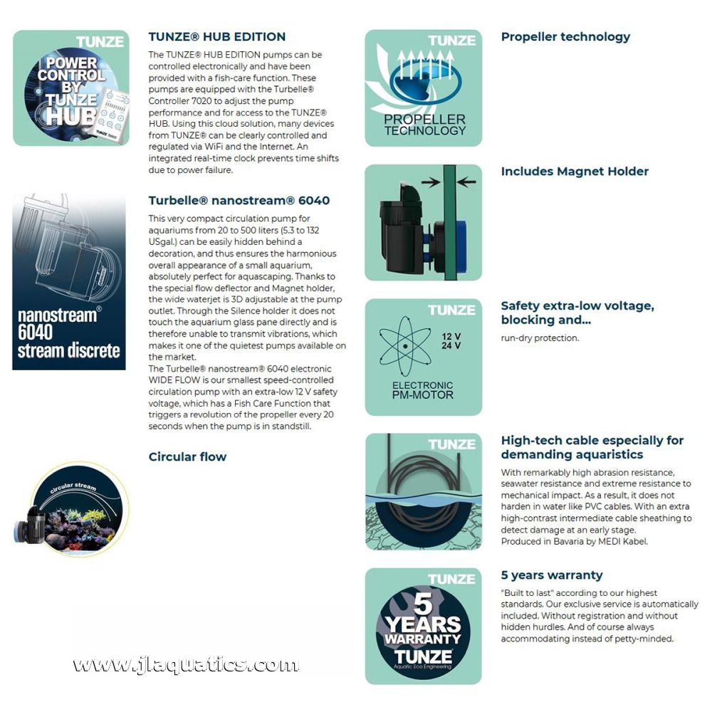 Tunze Turbelle Nanostream Pump - 6040 HUB edition pumps can be controlled electronically, feature propeller technology and a high tech cable.