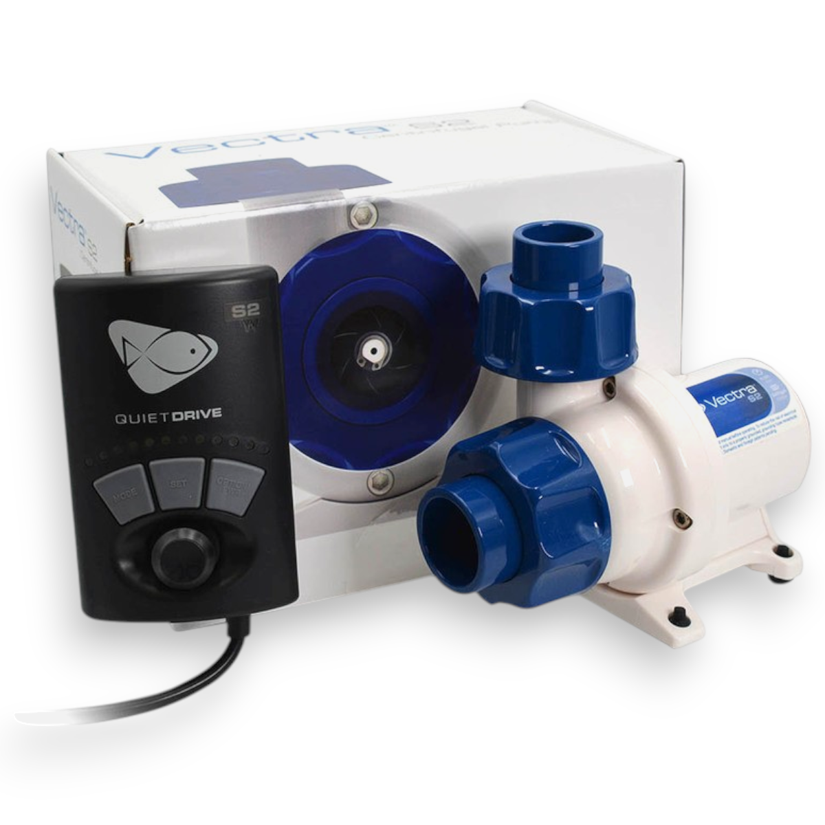 Ecotech Vectra S2 Water Pump full product view with controller and box