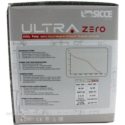 Sicce Ultra Zero Utility Pump flow chart and directions