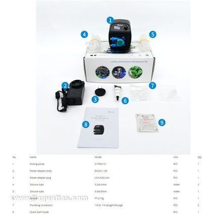 Kamoer X1 PRO T2 WIFI Stepper Pump complete package contents of aquarium dosing pump by kamoer