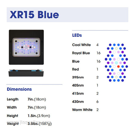 Ecotech Radion G6 XR15 Blue LED Light dimensions and types of leds