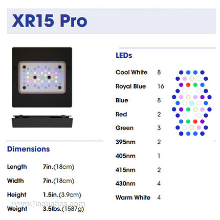 Ecotech Radion G6 XR15 Pro LED Light dimensions and types of leds